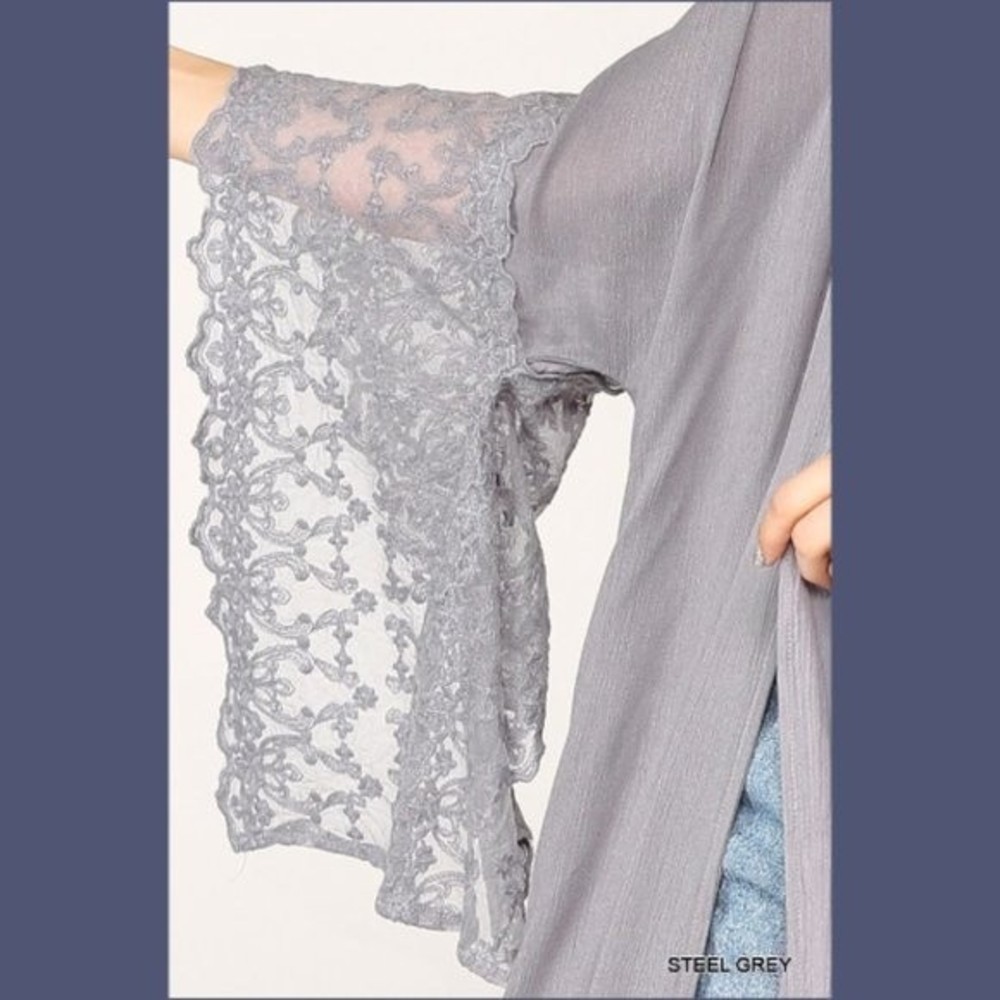 New Gigio S 4 6 8 Gray Open Embroidered Fairy Duster Jacket Lace Dolman Sleeves - Picture 6 of 9